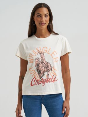 Women's Faded Cowgirl Retro Regular Fit Tee in Egret alternative view