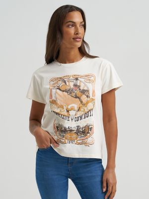 Women's Long Live Cowboys Antique Retro Regular Fit Tee