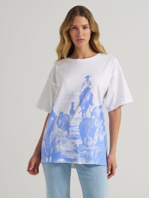 Women's Horse Round Up Oversized Tee in Bright White alternative view 2