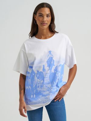 Women's Horse Round Up Oversized Tee in Bright White alternative view 3