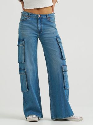 Women's Low Rise Baggy Cargo Jean in Azurite