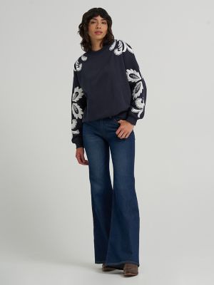 Women's Applique Sweatshirt in Dark Navy