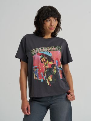Women's Neon Graphic Tee in Faded Black