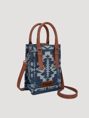 Laser Cut Printed Square Cross Body in Denim