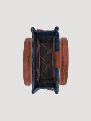 Laser Cut Printed Square Cross Body in Denim