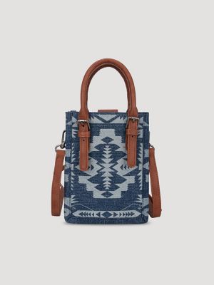 Laser Cut Printed Square Cross Body in Denim