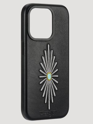 Smartphone Leather Embroidery Case in Black