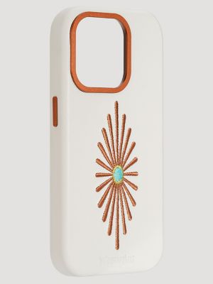 Smartphone Leather Embroidery Case in White