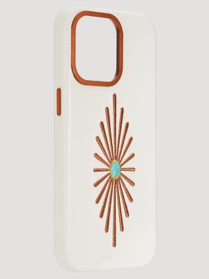 Smartphone Leather Embroidery Case in White