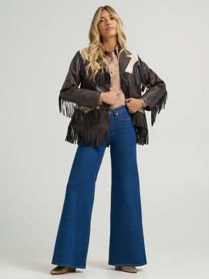 Wrangler x Lainey Wilson Faux Leather Fringe Jacket in Brown