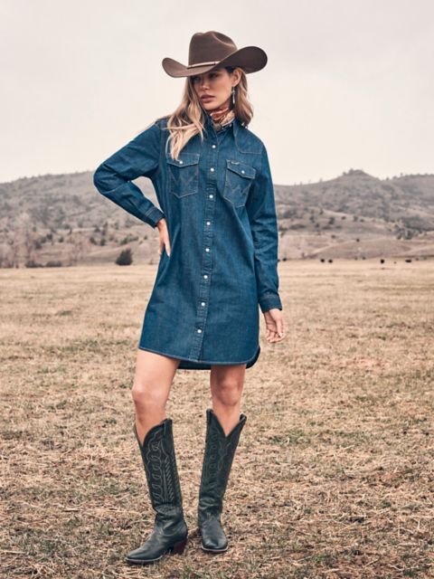 Женские платья Wrangler Women's Wrangler Iconic Western Snap Denim Dress