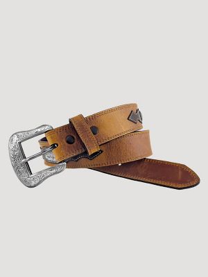 Men's Concho Distressed Leather Belt in Tan