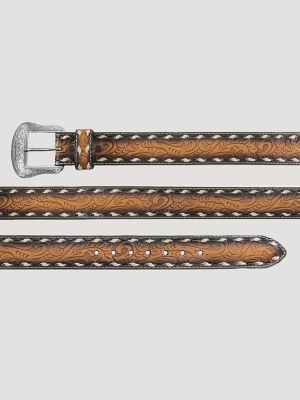 Men's Whip Stitch Embossed Belt in Tan alternative view