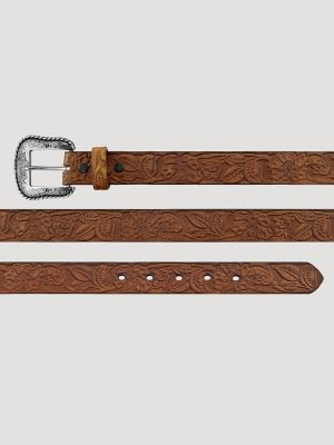 Girl's Floral Carved Belt in Tan