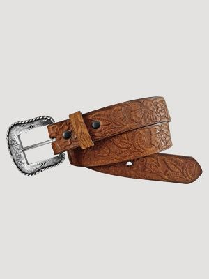 Girl's Floral Carved Belt in Tan