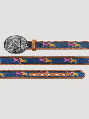 Girl's Denim Horses Buckle Belt