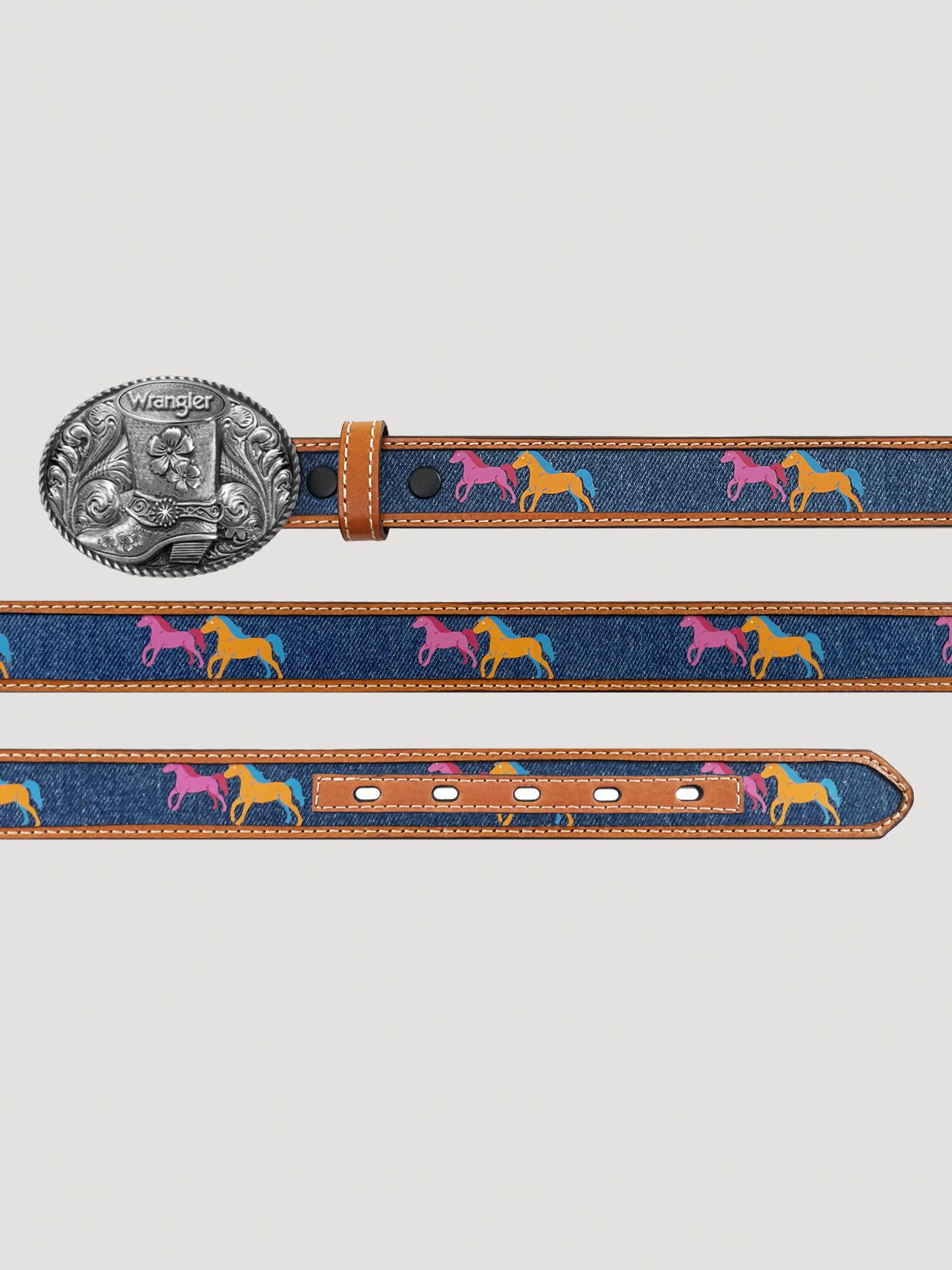 Ремень Wrangler Denim Horses Buckle для девочек, цвет: Джинсовый — фото 2