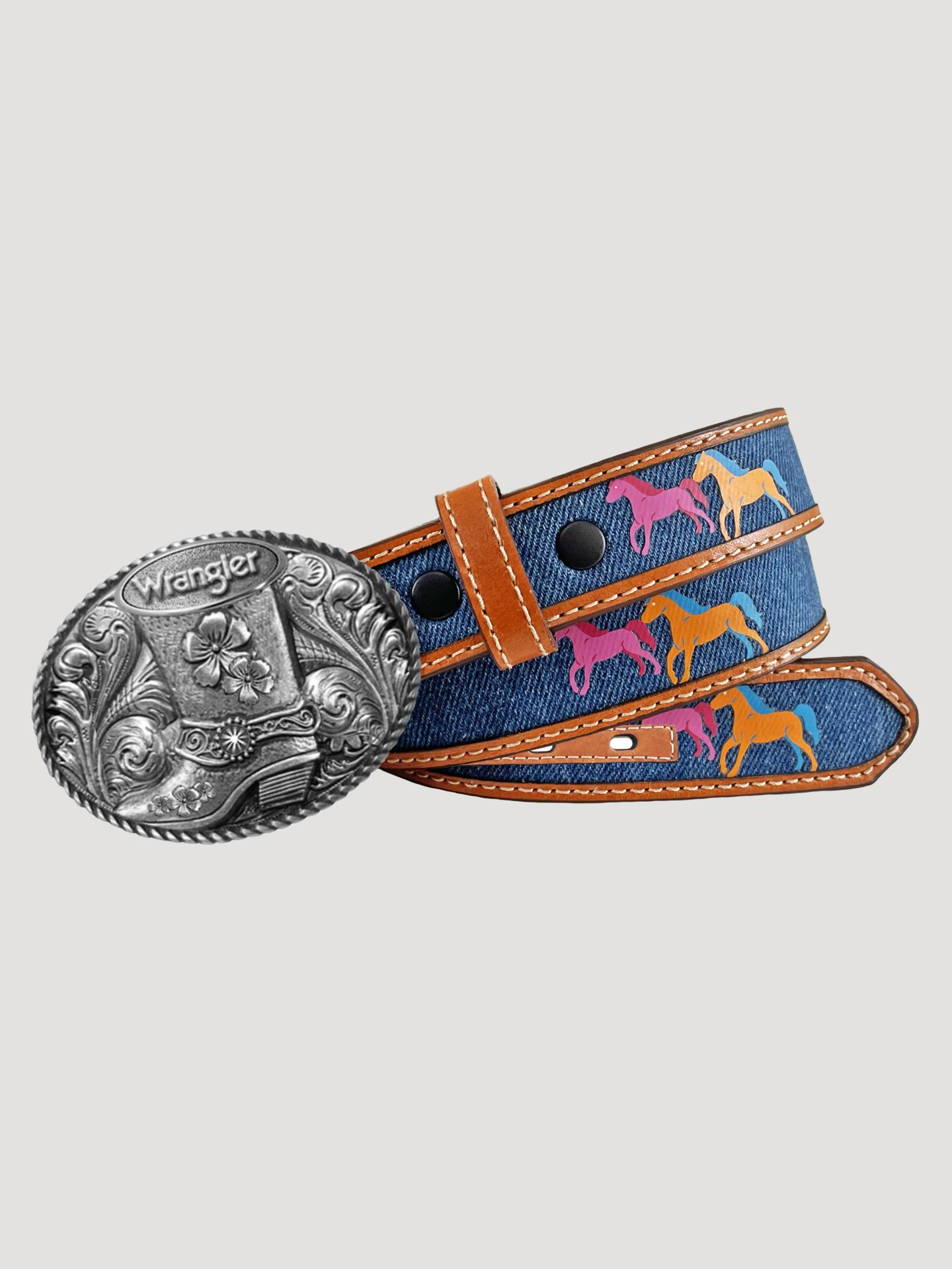 Ремень Wrangler Denim Horses Buckle для девочек, цвет: Джинсовый — фото 1