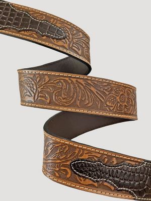 Men's Carved Croco Embossed Belt in Tan