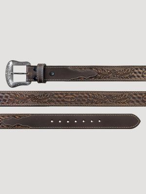 Men's Wrangler Embossed Carved Belt in Tan alternative view
