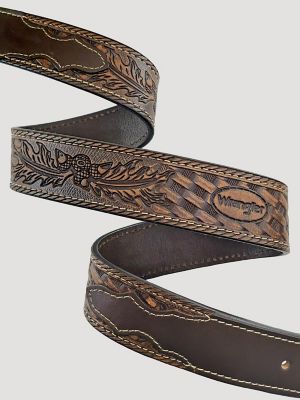 Men's Wrangler Embossed Carved Belt in Tan alternative view 2