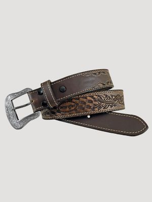 Men's Wrangler Embossed Carved Belt in Tan main view