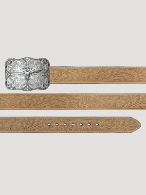 Men's Embossed Western Buckle Belt in Tan