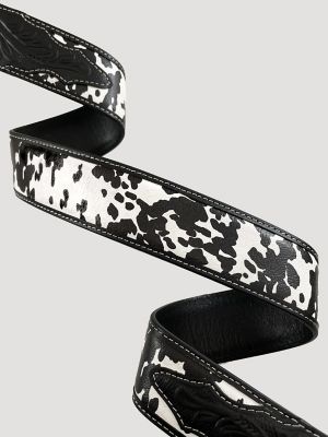 Women's Cow Print Belt in Black