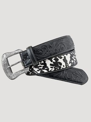 Women's Cow Print Belt in Black