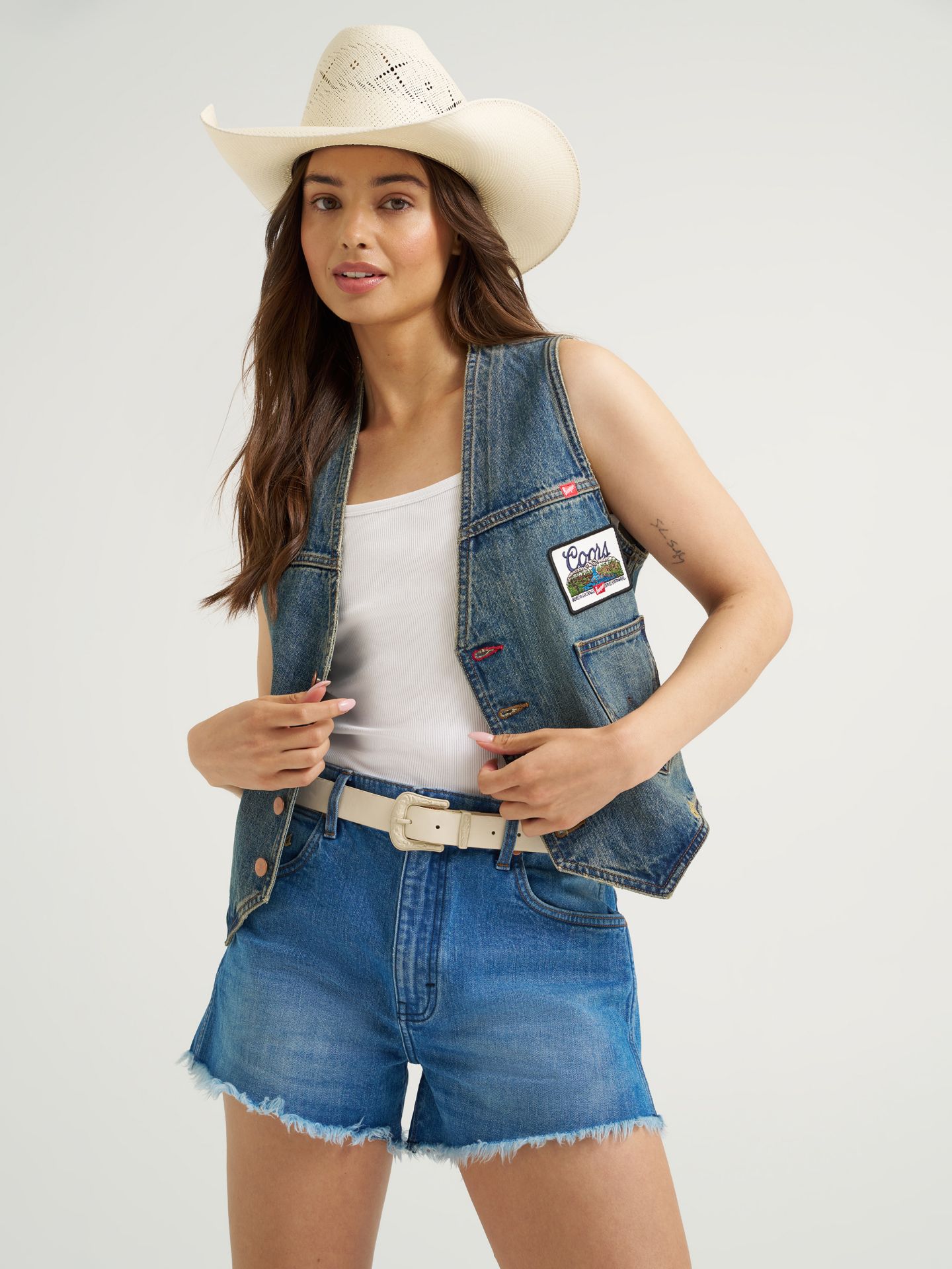 Мужской жилет Wrangler x Coors, цвет: Индиго светло-бежевый — фото 5