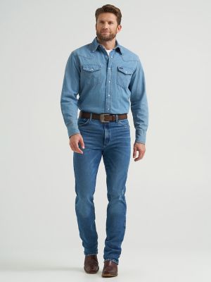 Wrangler® Cowboy Cut® Slim Fit Vintage Wash Jean in Indigo Blue