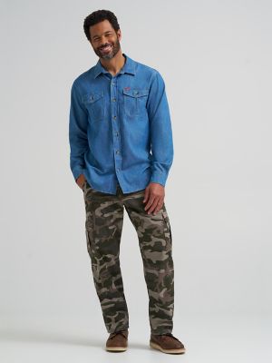 Wrangler Men's and Big Men's Relaxed Fit Long Sleeve Denim Shirt, S-5xl, Size: 3XL, Blue