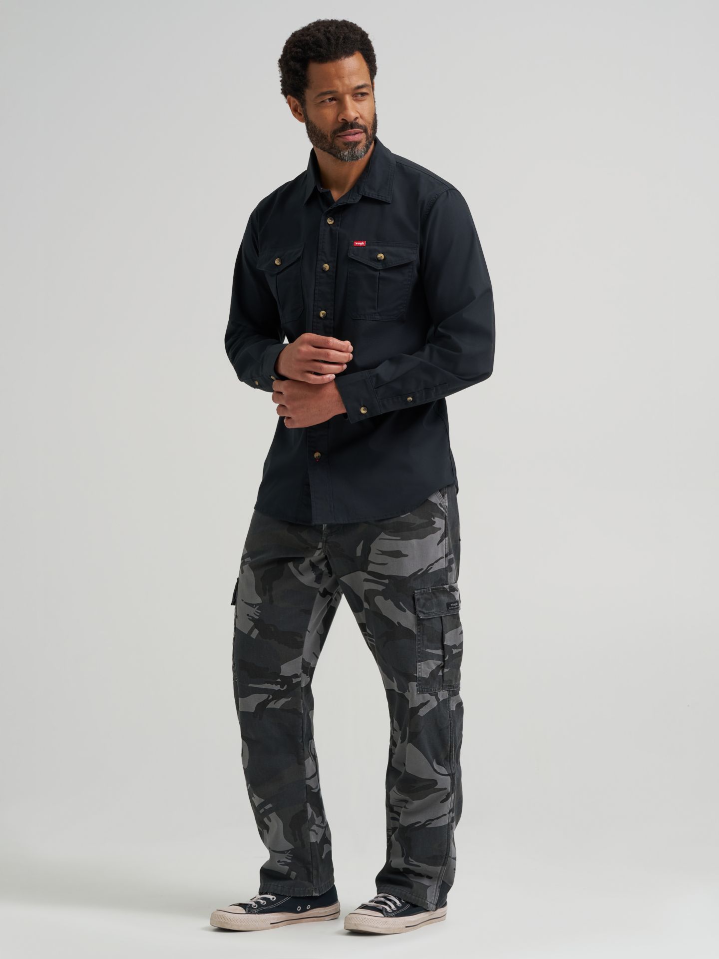 Мужская рубашка Wrangler Relaxed Fit Stretch, цвет: Чёрный — фото 2