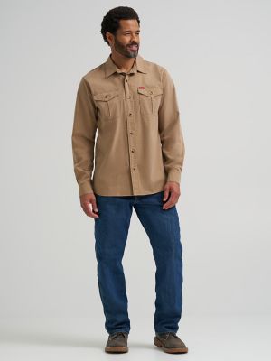 Men's Relaxed Fit Stretch Shirt in Brown Duck Heather alternative view 2