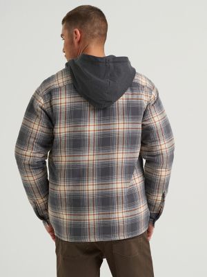 【DISCERNMENT】Shearling Check Hood Shirt Forcefield Grey Plaid Hooded Quilted Flannel Shirt Jacket