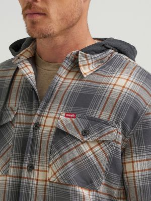 【DISCERNMENT】Shearling Check Hood Shirt S-DEWNY-HOOD Man: Oversized hooded shirt in check flannel