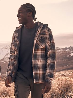 【DISCERNMENT】Shearling Check Hood Shirt S-DEWNY-HOOD Man: Oversized hooded shirt in check flannel