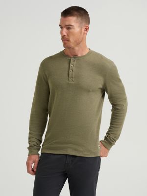 Men's Five Star Premium Waffle Henley in Burnt Olive Heather