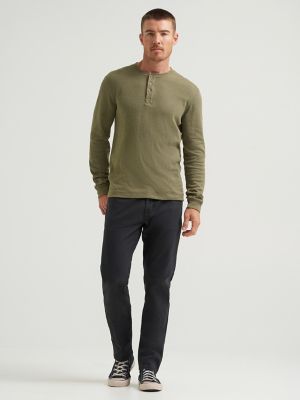 Men's Five Star Premium Waffle Henley in Burnt Olive Heather