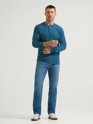 Men's Five Star Premium Waffle Henley in Majolica Blue