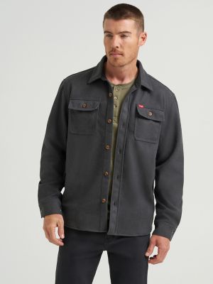 Wrangler® Men's Five Star Premium Brushed Fleece Shirt Jacket in Grey Pinstripe