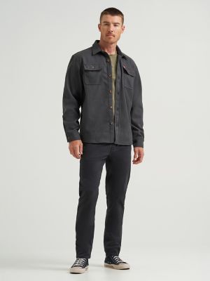 Wrangler® Men's Five Star Premium Brushed Fleece Shirt Jacket in Grey Pinstripe