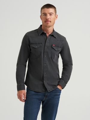 Men's Denim Western Snap Shirt in Black Wash alternative view