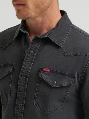 Men's Denim Western Snap Shirt in Black Wash alternative view 4