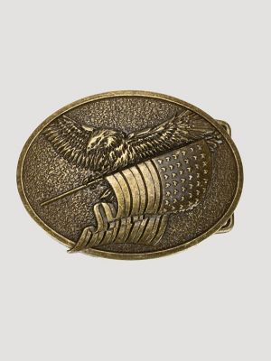 Men's American Flag With Eagle Belt Buckle in Antique Brass