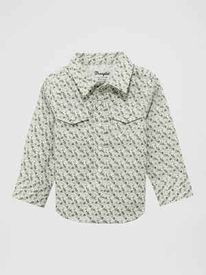 Wrangler Kids' Little Boy's Long Sleeve Print Western Snap Shirt In Olive Cacti In Green
