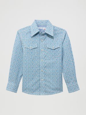 Wrangler Kids' Boy's ® 20x® Advanced Comfort Western Snap Print Shirt In Blue Jay