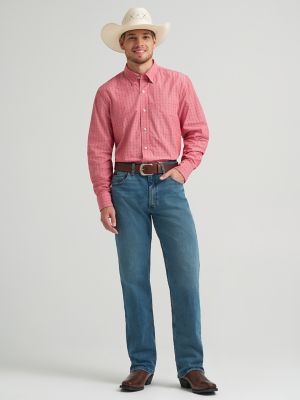 Men's Cody Johnson One Pocket Button Down Shirt in Flat Red Dobby