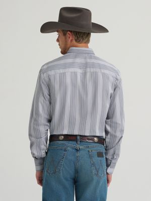 Men's Cody Johnson One Pocket Button Down Shirt in Charcoal Dobby Stripes