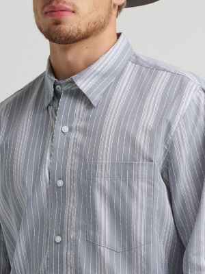 Men's Cody Johnson One Pocket Button Down Shirt in Charcoal Dobby Stripes